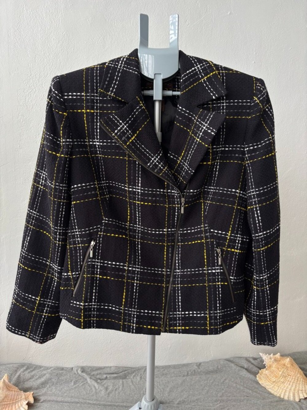 Bandolino Plaid Tweed Moto Jacket Blazer Women 16 Office Siren Dark Academia Got